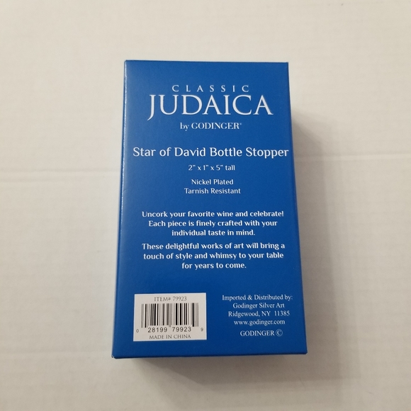 Godinger Star Of David l'chaim Silver Bottle Stopper New - Picture 4 of 4
